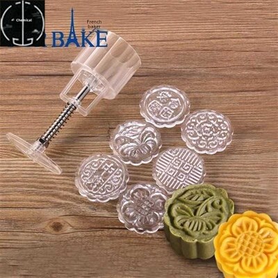 french baked crystal round snowy moon cake mold hand-pressed