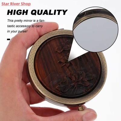 Wooden Carving Cosmetic Mirror Portable Makeup Mirror Compac