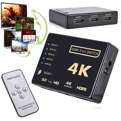 3D 5-Port 4K HDMI Switch Selector Splitter Hub IR Remote