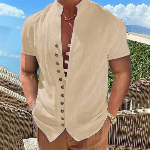Retro Buttonup Collar Shortsleeve Shirt for Men 2025 Summer