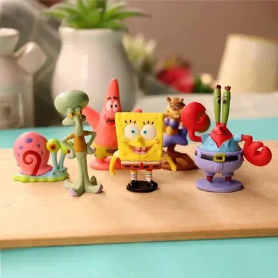 6pcs/set 5.6CM Spongebob Action Figures Cartoon Movie Mini D