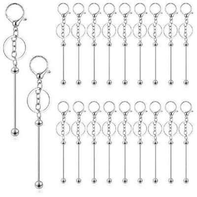 VEHO-20 Pcs Beadable Keychains Bars, Metal Beaded Keychain