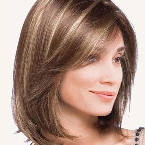 Womens short hair wig brown highlights bobo head short fluf