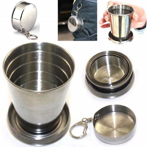 1Pcs Mini 75ml Stainless Steel Folding Cup Outdoor Traveling