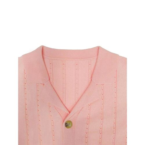 Summer Clothes Mens V-neck Textured Retro Button Front