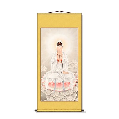 合掌观音结缘画像佛家观世音菩萨神像挂画客厅家用供奉丝绸装饰画