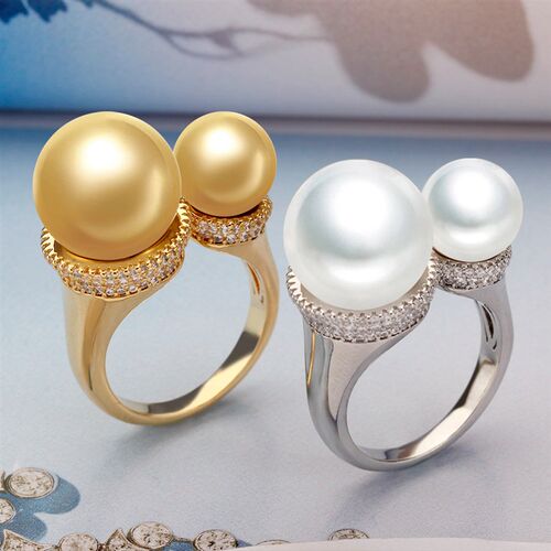 New rendy Round Pearl Statement Rings for Women Cubic Zircon