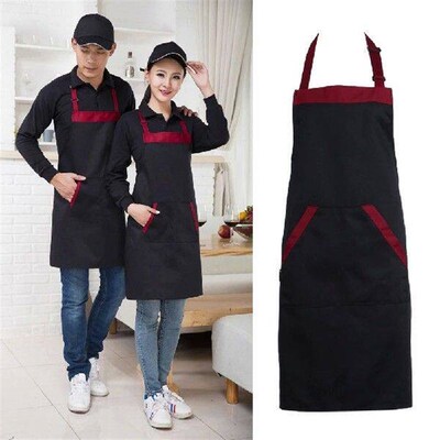 Women Bib Apron Waist Kitchen Restaurant Cooking Pocket