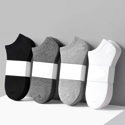 5 Pairs/Lot Low Cut Men Socks Solid Color Black White Gray B