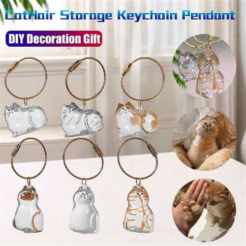 Cat Keychain Pendant Calico Clear Cat Hair Storage Box Cat