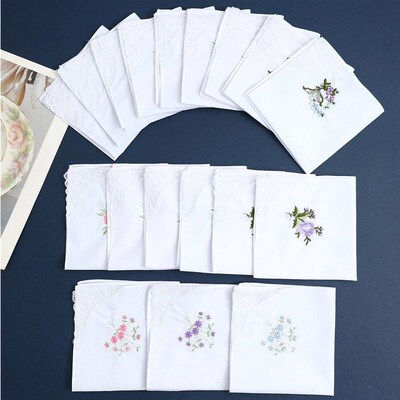 12 Pack of Womens Elegant Lace Embroidered Handkerchiefs, P
