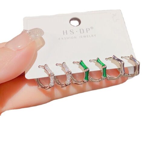 Temperament Zircon Bamboo Ear Buckle Womens Ear Ring All-ma