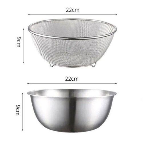 1pc Stainless Steel Mixing Bowls With Net Strainer Set Soup