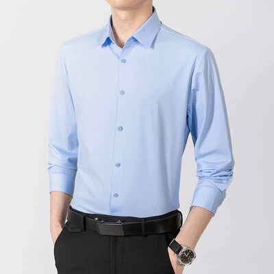 Traceless stetch mens solid color shirt long sleeve spring