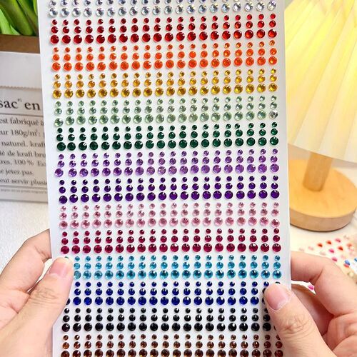 1sheet 900pcs Rainbow Face Glittle Gem Stickers Stick-On Fac