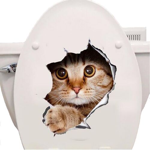 Cats 3D Wall Sticker Toilet Stickers Hole View Vivid Dogs Ba