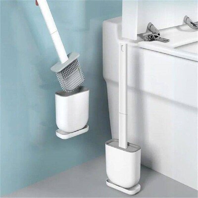 Silicone Brush Head Toilet Brush Leak-Proof Base Convenient