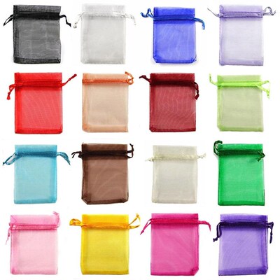 100pcs Small Organza Bags Colorful Mesh Bags Drawstring Pouc