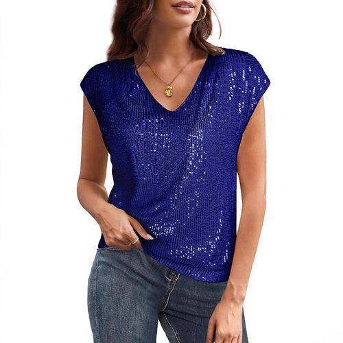 Womens 2025 Womens V-neck Sequin Short Sleeve Vest