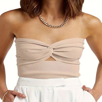 Womens Solid lor Sling Twisted Short Tight Strapless Backle