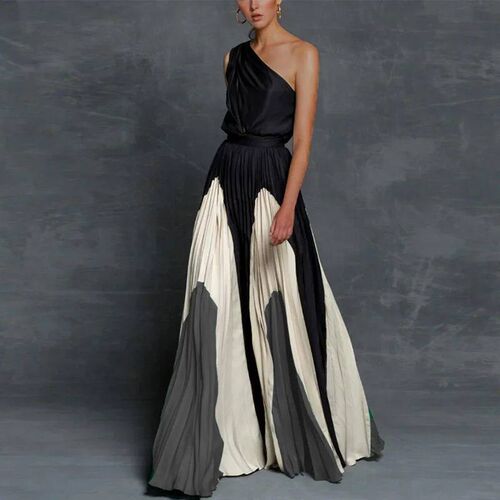Party Dress Lady Chic Sleeveless Pleated Long Dress Elegant