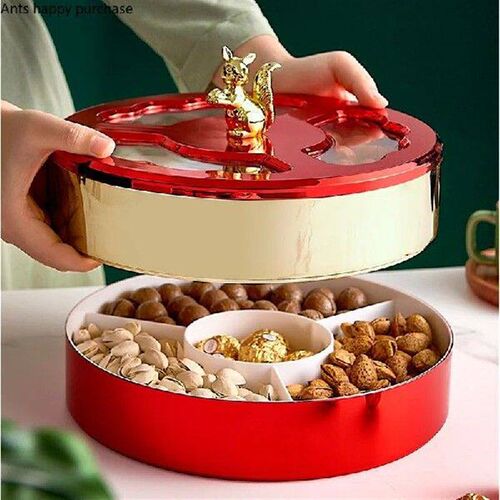 Plastic Dried Fruit Box Squirrel Cover Round Snack Tray