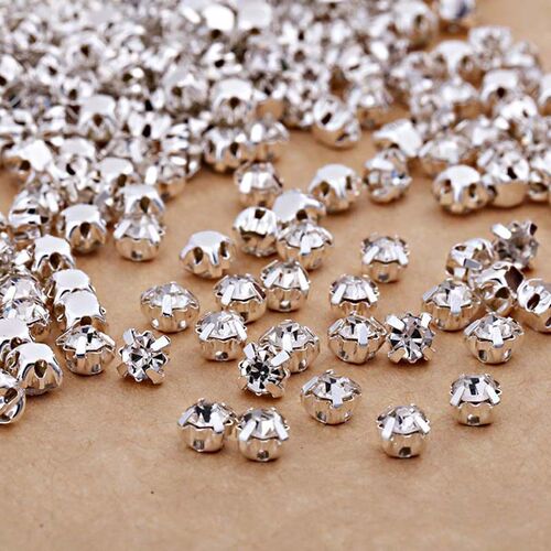 New 3mm 4mm 5mm 7mm 8mm Silver Claws Sew-on Round Rhinestone