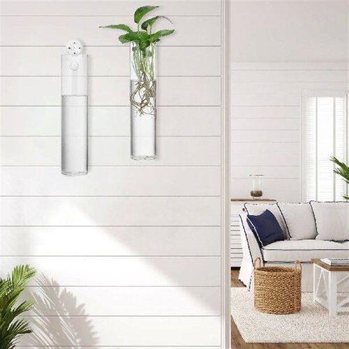 2 Pcs Glass Tube Wall Vase Flower Pot Terrarium Plants
