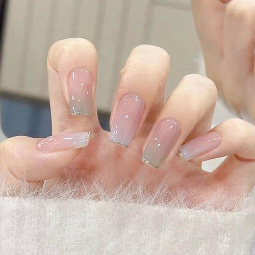 24Pcs Simple False Nails French Ballerina Pink Fake Nails De