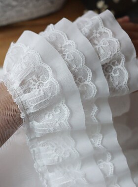 12CM Wide White Black Three Layers 3D Pleated Mesh Chiffon F