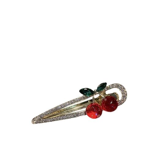Women Lovely Cherry Rhinestone Hair Clips Fashion Girls cut