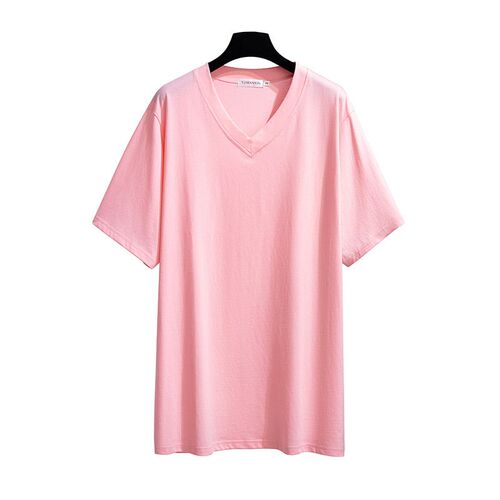 Plus Fat Plus Size Slim Loose Long Short Sleeve V-neck T-shi