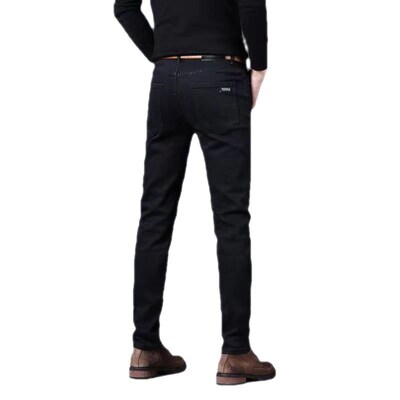 Mens High Waist Jeans Autumn New Pure Black Mens Stetch Je