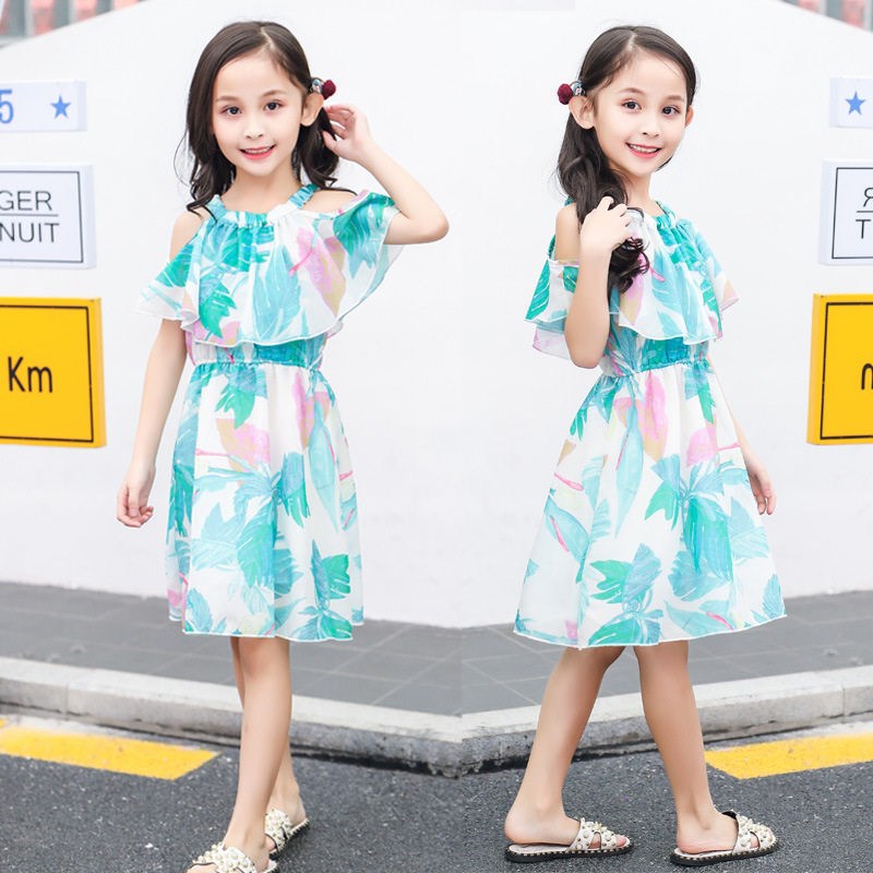 Girls Dress Summer 2023 Teen Floral Pattern Beach Dress For图片