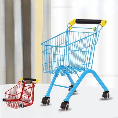 Foldable Child Trolley Cart with 4 Wheels Pretend Play Shopp