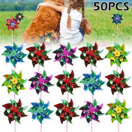 50pcs Bird Repeller Pinwheels Mixed Color Reflective
