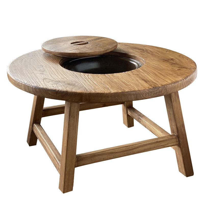 老榆木门板茶桌茶几全实木圆桌矮铜盆火锅桌原木阳台桌围炉餐桌子,住宅家具,茶几,淘宝优惠券,粉丝福利购,淘宝优惠卷