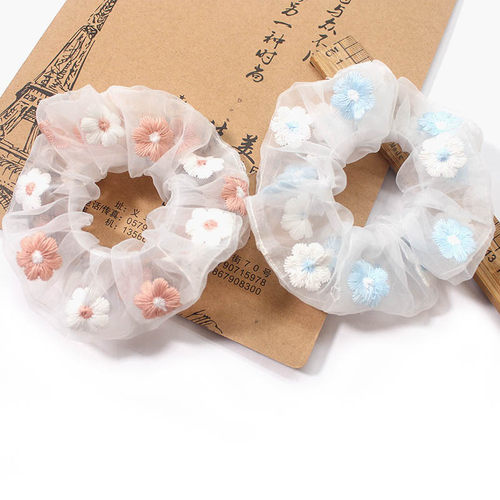 Lace Elastic Hair Rope for Women Girls Mesh Embroidery Daisy