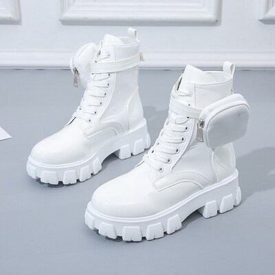 New Botas Women Motorcycle Ankle Boots Wedges Female Lace Up