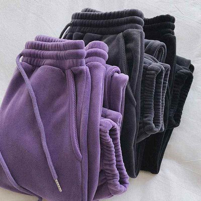 Winter Autumn Warm SweatPants Women Loose solid High Waist 3