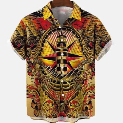 Mens Casual Social Hawaiian Shirt Floral Pattern Big Size F