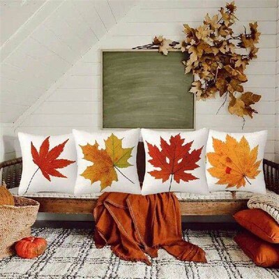 Autumn Pillow Covers 18 X 18 Inches Pumpkins Thankful Fall