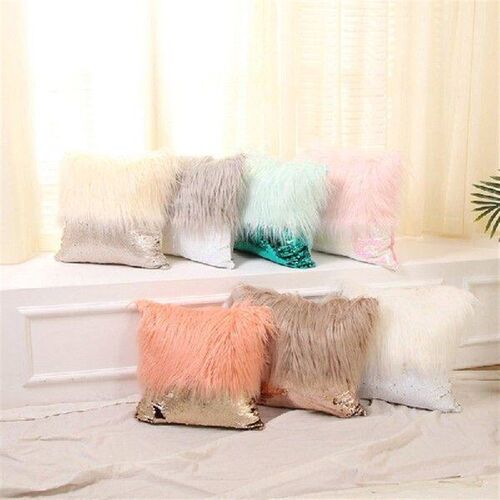 Sequins Long Plushes Splicing Throw Pillow Cover Decorative