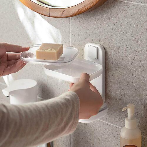 Wall-mounted soap holder with suction cups, no drilling requ
