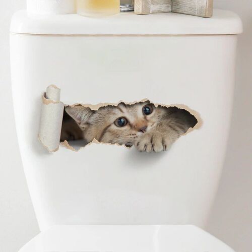 Torn Peeping Kitten Toilet Sticker 3D Effect Bathroom Toilet