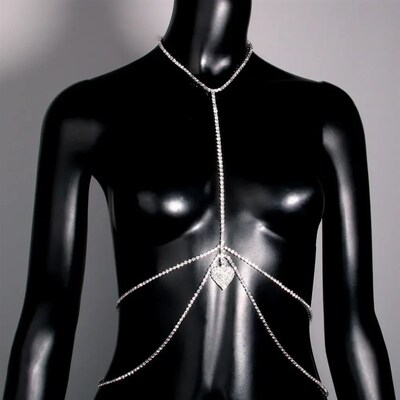 Festivel Heart Chest Chain Harness Rave Bikinis Body Accesso