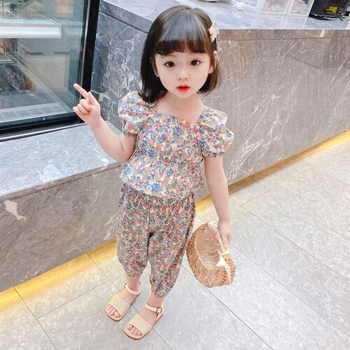2pcs/set 2022 Children Clothes Floral Tshirt + Pants For Gir