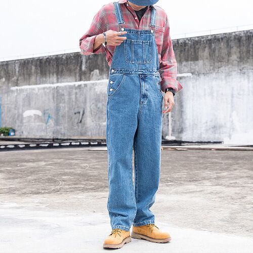 Blue Mens Overalls Loose Straight Genderless Work Pants Ove