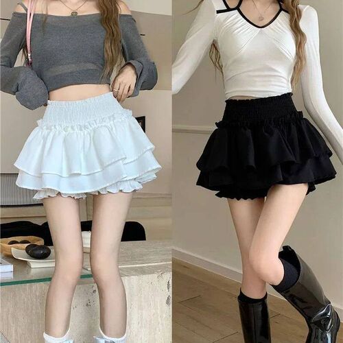 Skirt Cute  Balletcore Elatic High Wait Ball Gown Ruffle Pat
