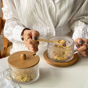 微波炉专用早餐杯冲泡藕粉杯子勺子燕麦片耐高温带把手玻璃碗